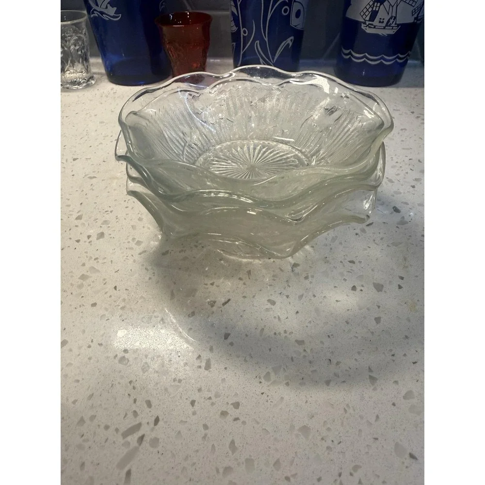 SET OF FOUR Jeannette Clear Iris And Herringbone 5 1/4